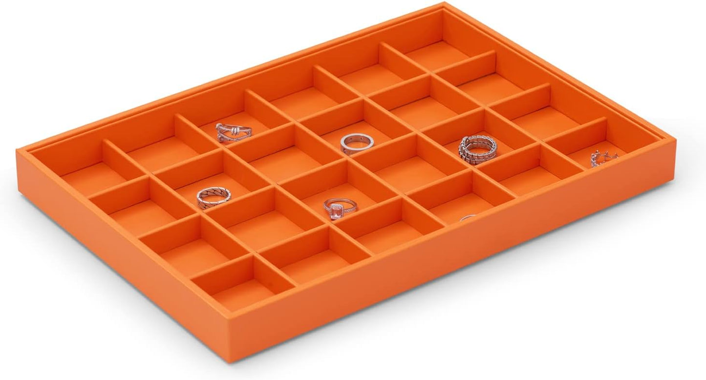 Oirlv Luxury Leather Ring Tray 24 Grid Jewelry Drawer Organizer Stackable Jewelry Trays Ring Earring Storage