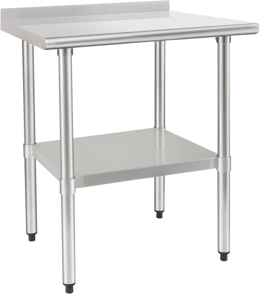 HARDURA Stainless Steel Table Prep & Work Table 24 x 36 Inches NSF Heavy Duty Commercial with Undershelf and Backsplash for Restaurant Kitchen Home and Hotel