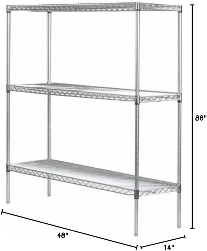 Omega 14" Deep x 48" Wide x 86" High 3 Tier Chrome Starter Shelving Unit