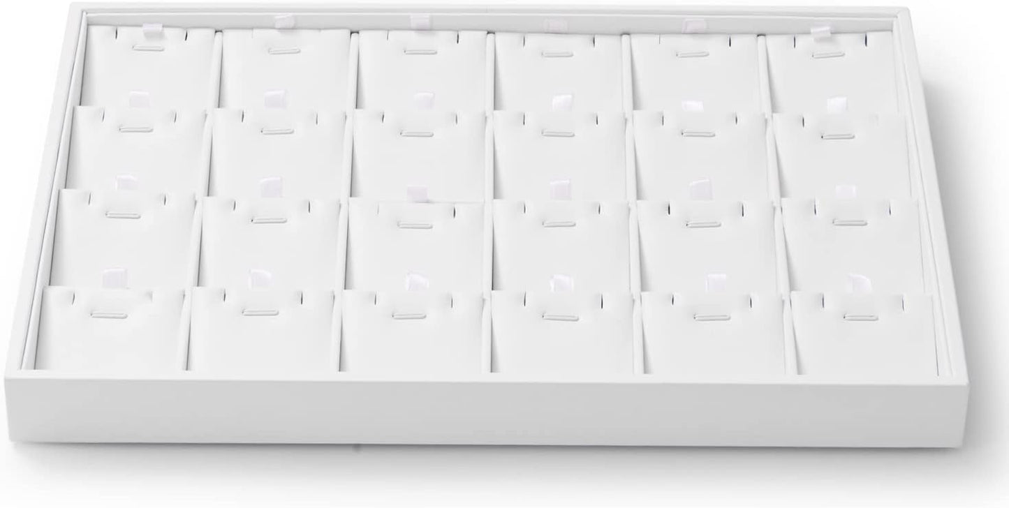 White PU Leather Jewelry Display Tray 24 Grids Pendant Earrings Necklace Organizer Display Showcase Jewelry Storage Tray