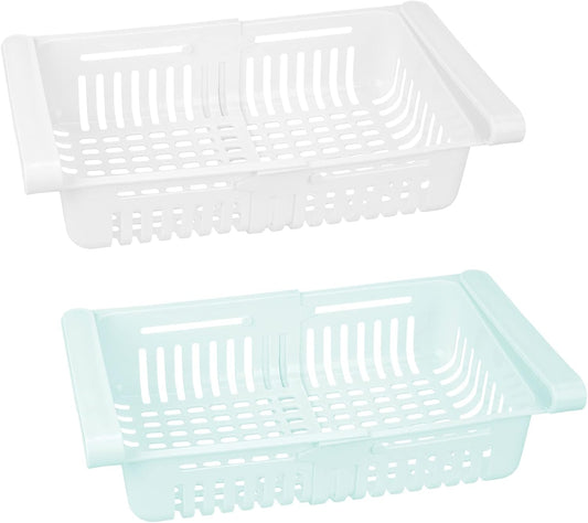 Refrigerator Drawer Organizer 2 Packs Retractable Drawer Refrigerator Storage Box, Unique Design Pull Out Storage Box, Sliding Shelves Refrigerator Hanging Organizer