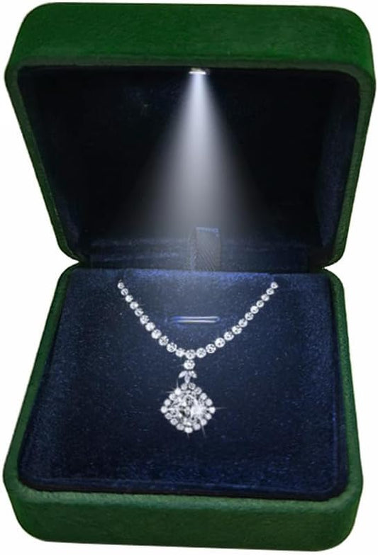 GBYAN Pendant Necklace Box with LED Light, Necklace Gift Box Velvet Jewelry Display Case for Proposal Engagement Wedding and Birthday,Emerald Green