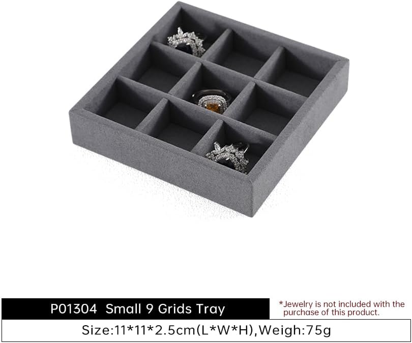 Dark Blue Jewelry Display Tray Ring Necklace Earring Bangle Organizer Multifunctional Storage Case for Jewelry Showcase (Small 9 Grids Tray)