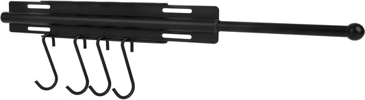 Valet Rod for Closet, Carbon Steel Extending Closet Valet Rod with 4 Hooks & Installation Hardware Heavy Duty Pull Out Hanger Bar Rack Accessories for Hanging Clothes Bathroom Laundry (Black)