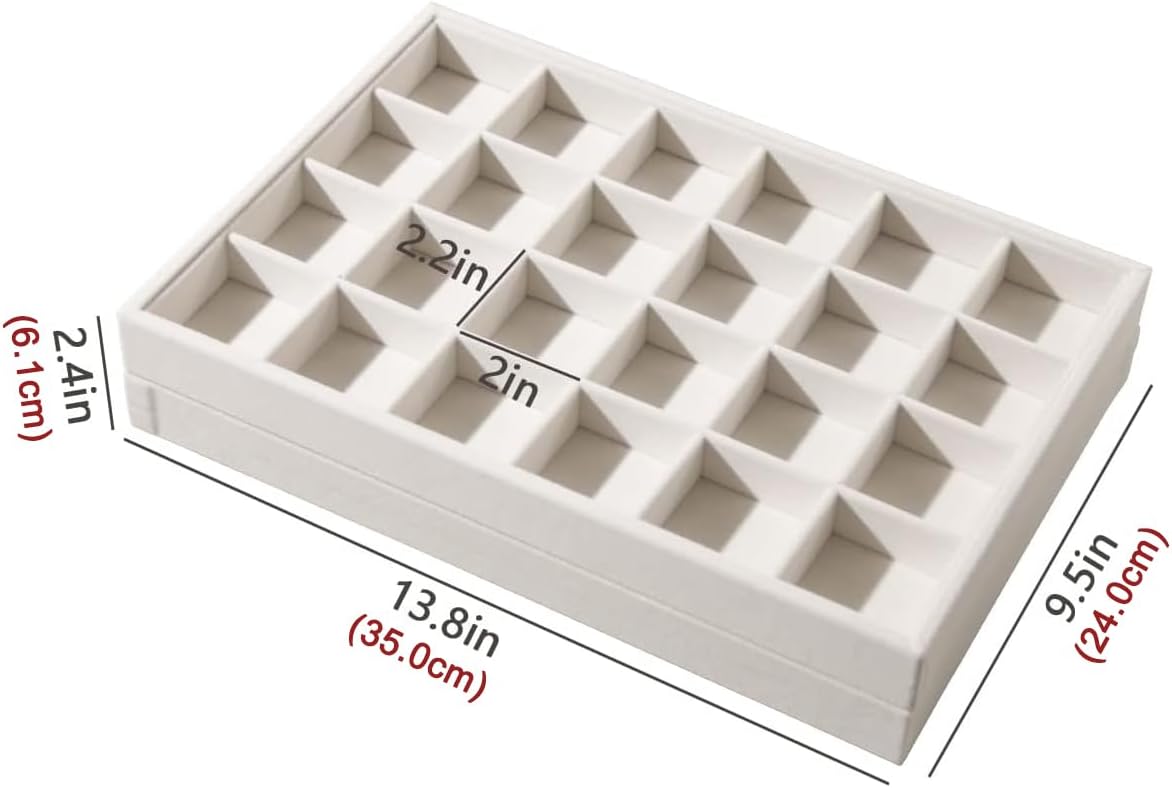 2pcs/Set Velvet Jewelry Tray, 24 Grids Large Storage Tray for Bracelet Bangle Beads Display, Jewellery Organizer Box Tray for Home Drawer or Shop Store Selling Show (Beige Velvet)