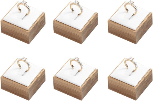 Coward Bamboo 6 Pcs Rings Display Stand, Ring Jewelry Holder Organizer Drawer Storage (White PU)