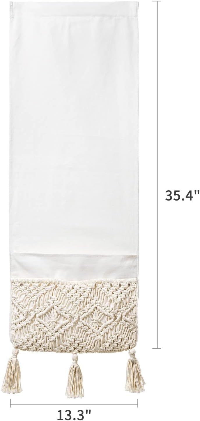Mkono Macrame Couch Organizer Remote Control Caddy Sofa Armrest Armchair Bedside Storage Holder Bag for TV Remote, Magazine, Books, Cell Phone, iPad, Boho Living Room Home Dorm Decor, Beige