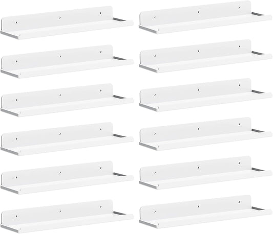Lifewit Floating Shelves for Wall, 12 Pack White Acrylic Shelf 15" Room Decor for Bookcase/Vinyl Record Display/Photo/Picture in Bedroom, Living Room, Bathroom, Kitchen Storage and Organization