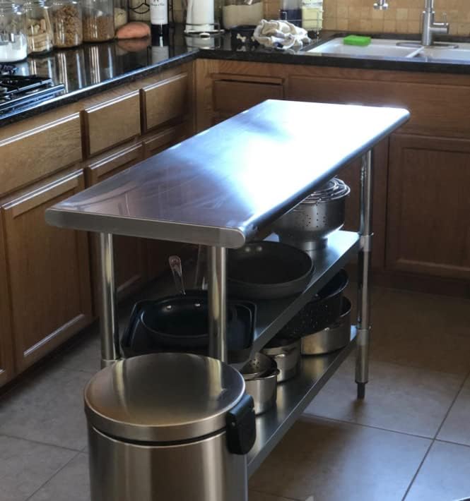 AmGood Stainless Steel Work Table with 2 Shelves and Casters | Metal Utility Table On Wheels (Stainless Steel, 84" Long x 24" Deep)