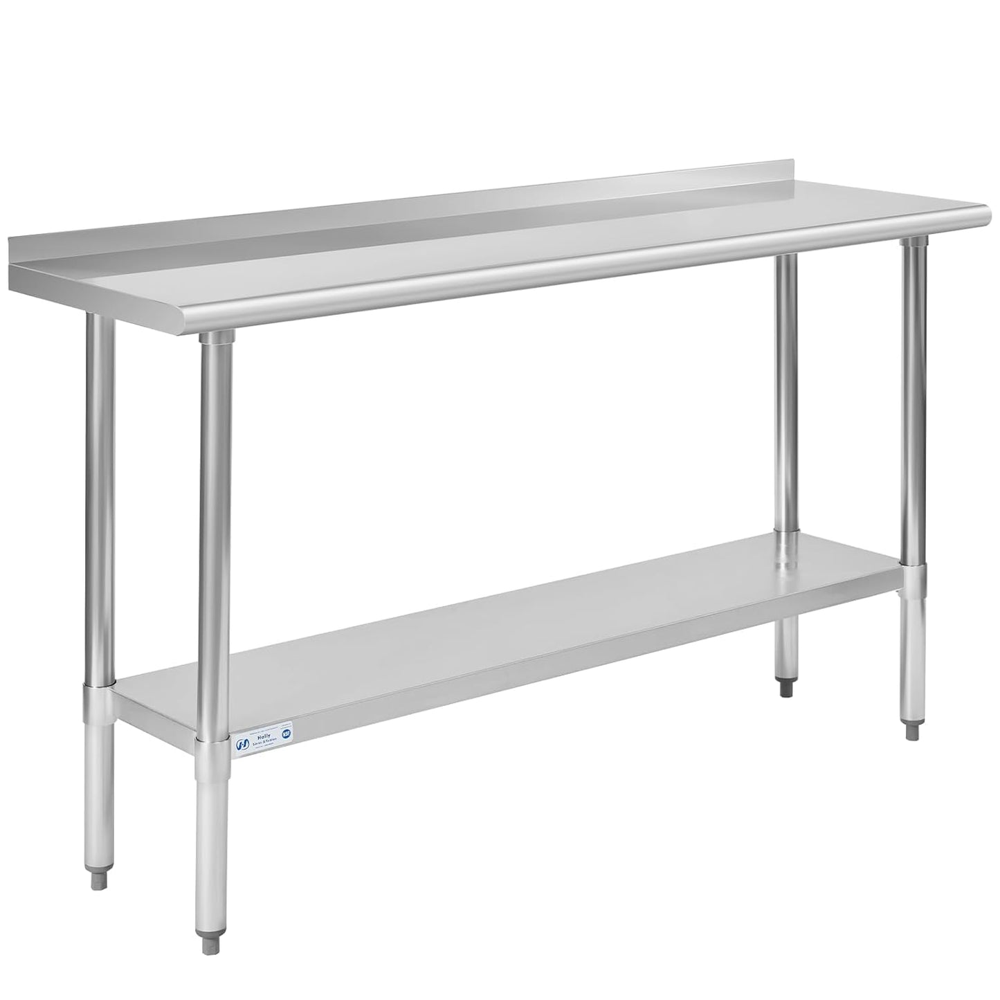 Hally Stainless Steel Table for Prep & Work 18 x 60 Inches, NSF Commercial Heavy Duty Table with Undershelf and Backsplash for Restaurant, Home and Hotel
