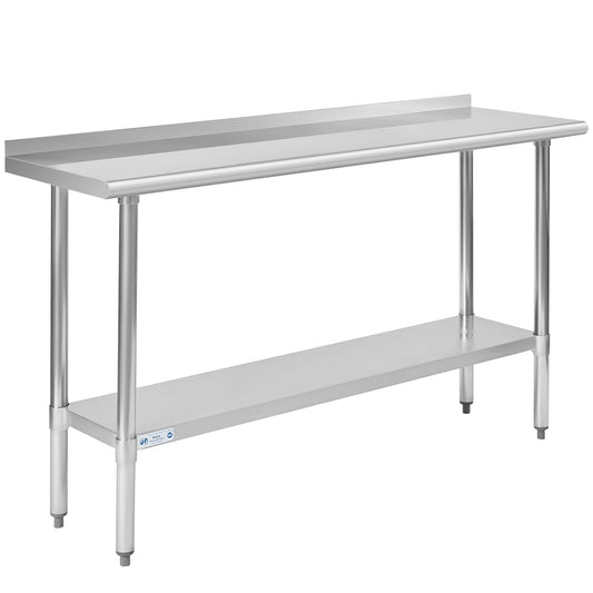 Hally Stainless Steel Table for Prep & Work 18 x 60 Inches, NSF Commercial Heavy Duty Table with Undershelf and Backsplash for Restaurant, Home and Hotel