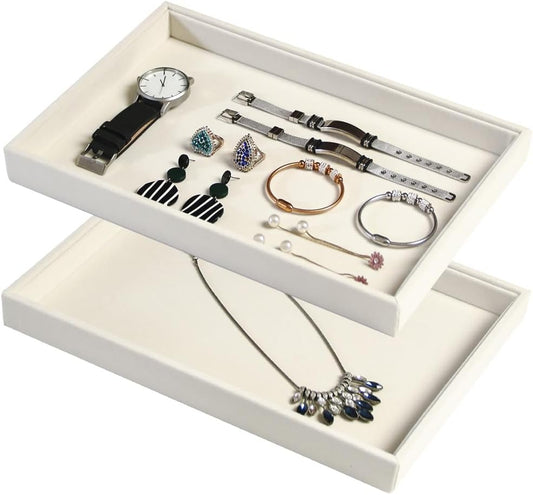 Coward 2Pcs/Set Stackable Jewerlry Organizer Tray Beige Velvet Blank Tray Holder for Beads Bracelets Necklaces Earrings Store Selling or Home Show