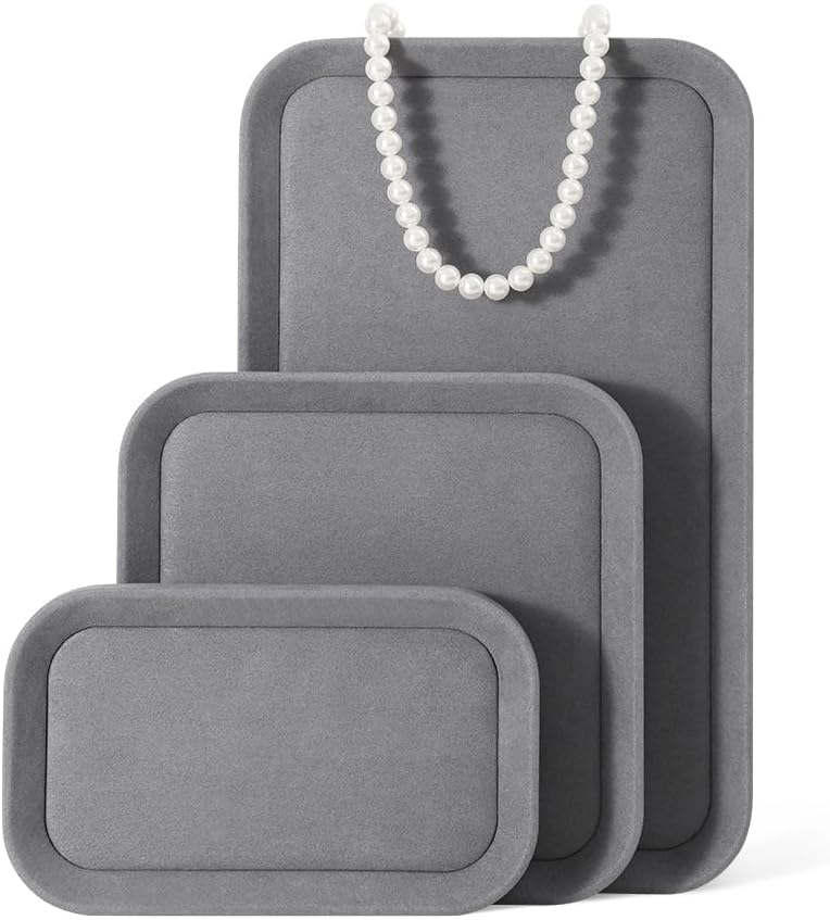 Jewelry Display,Yinbeini Microfiber Valet Tray,Luxury Jewelry Drawer Organizer,Premium Flat Tray,Grey Jewelry Tray