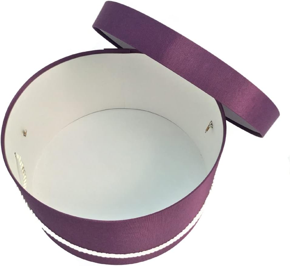 Sarah's Hat Boxes Classic Amethyst Hat Box – 16.75" x 8.5" (Dia. x Ht.) Handmade in USA – Odorless Non-Toxic Adhesive, Cording Handle – Premium Storage for Hats & Accessories