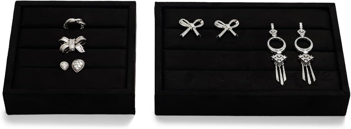 Black Velvet 3-Slots Jewelry Ring Display Tray Showcase Small Jewelry Display Organizer Tray for Rings(M)