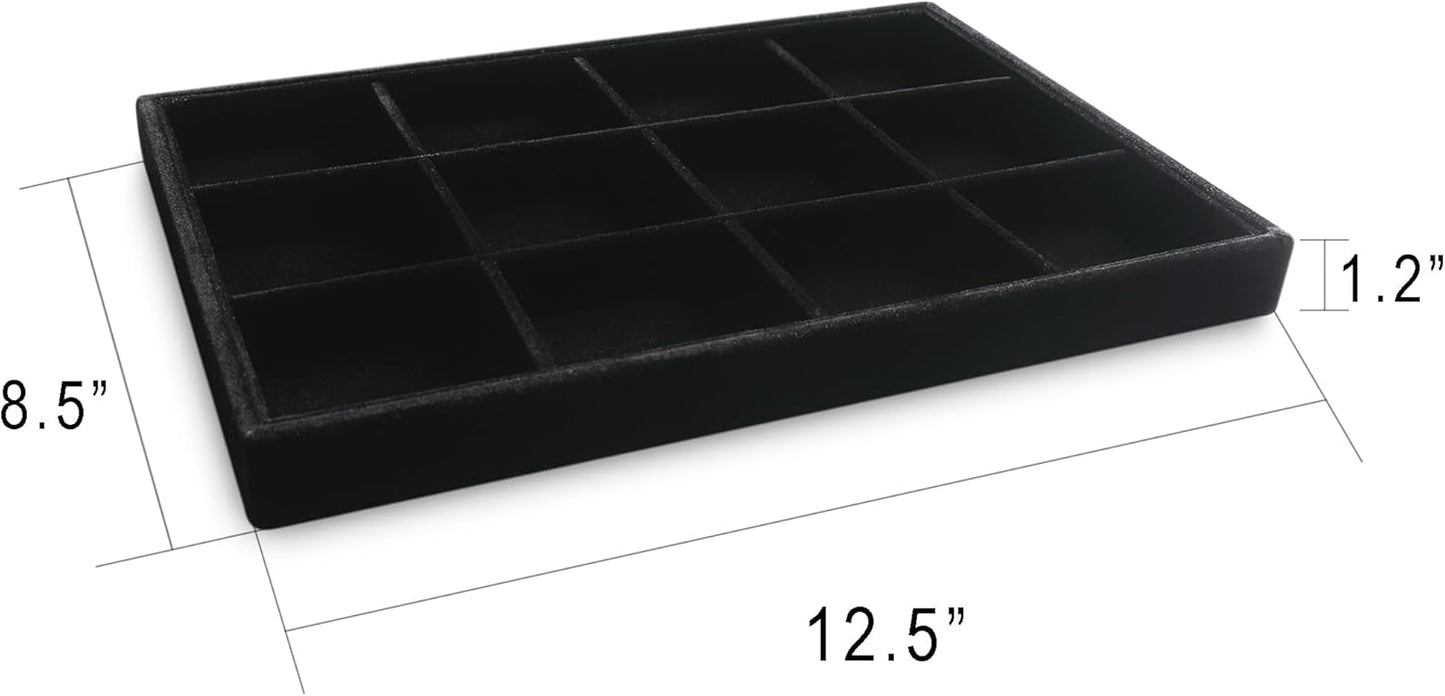 Frebeauty Stackable Velvet Jewelry Organizer Trays for Drawers Inserts Jewelry Storage Tray Display Case Stud Earrings Bracelets Necklace Rings Accessories Trays for Women Girl(Set of 4)(Black).