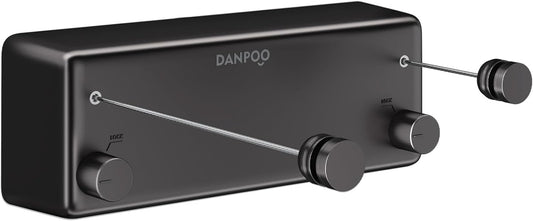 Danpoo Retractable Clothesline Outdoor Heavy Duty, 2x13.8ft Stainless Steel Double Clothes Line for Outdoors - for Patio/Backyard/RV Wall Mounting(Black)