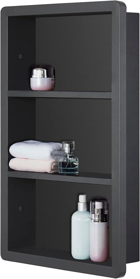 Recessed Medicine Cabinet No Mirror - 14x24 Bathroom Storage Wall Cabinet with 2 Shelves, 304 Stainless Steel Shower Niche, Matte Black Waterproof for Bathroom, Toilet, Vanity