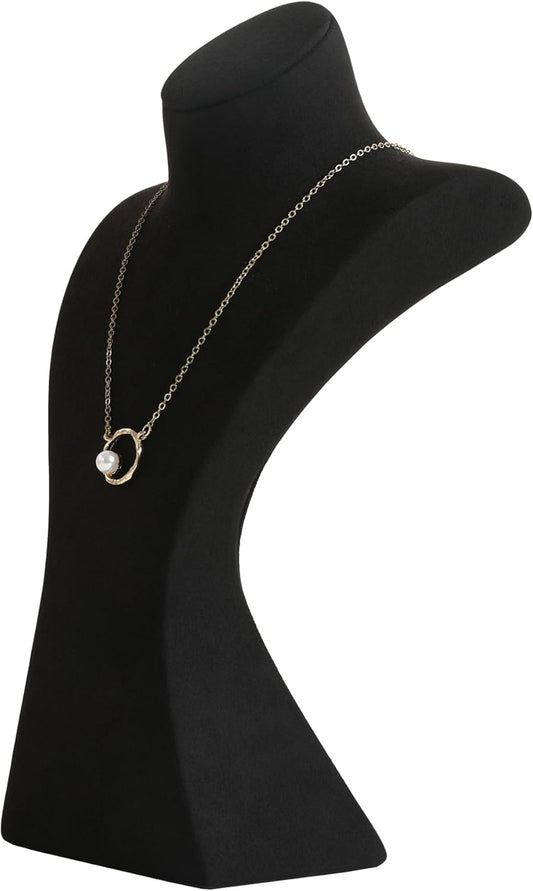 GemeShou Black necklace storage hanger stand jewelry organizer, Velvet jewelry stand necklace holder, jewelry mannequin bust for necklaces, jewelry bust display stands【Black-Medium height 9.25 inch】