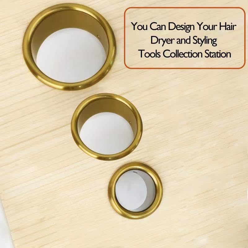 Hair Styling Station Dryer Curling Iron Appliance Hot Iron Tools Holder Tube (Golden, 3inch, 2inch, 1.5inch, 1.78inch)
