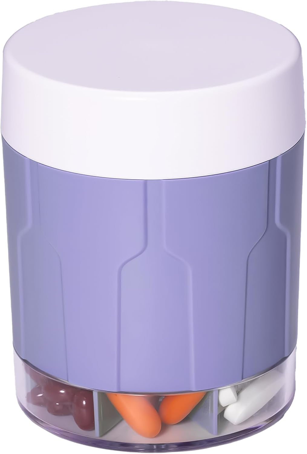 Betife Extra Large Supplement Organizer,Weekly Pill Organizer Bottle, Daily Pill Dispenser with 7 Large Compartments, Organizer to Hold 7 Day Vitamin Medication,21 labels and a cleaning brush (Purple)