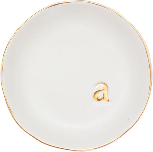 COLLECTIVE HOME - Ceramic Jewelry Tray, Decorative Trinket Dish for Rings Earrings Necklaces Bracelet Watch Keys, Birthday Mother's Day Christmas Gift for Women, 4.75", White Surface (A)