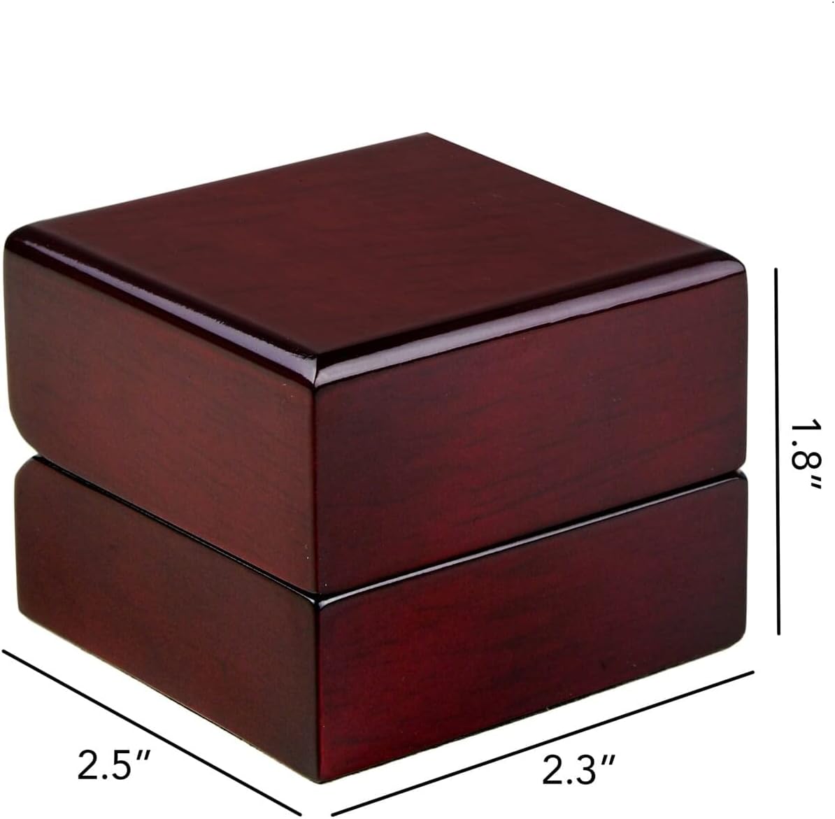 Allure - 2 Pack, Luxury Ring Box With LED Light, Authentic Mahogany Wood With White Leatherette Insert, Square Elegant Diamond Ring Case For Unique Proposal Or Wedding, Small Jewelry Display Gift Box.