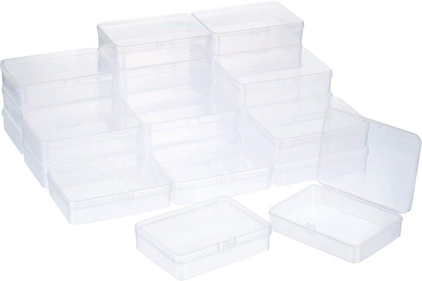 SATINIOR 24 Packs Small Clear Plastic Beads Storage Containers Box with Hinged Lid for Storage of Small Items, Crafts, Jewelry, Hardware (4.45 x 3.3 x 1.18 Inches)