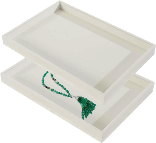 2pcs/Set Velvet Jewelry Tray, Grids Large Storage Tray for Bracelet Bangle Beads Display, Jewellery Organizer Box Tray for Home Drawer or Shop Store Selling Show (Beige Velvet)