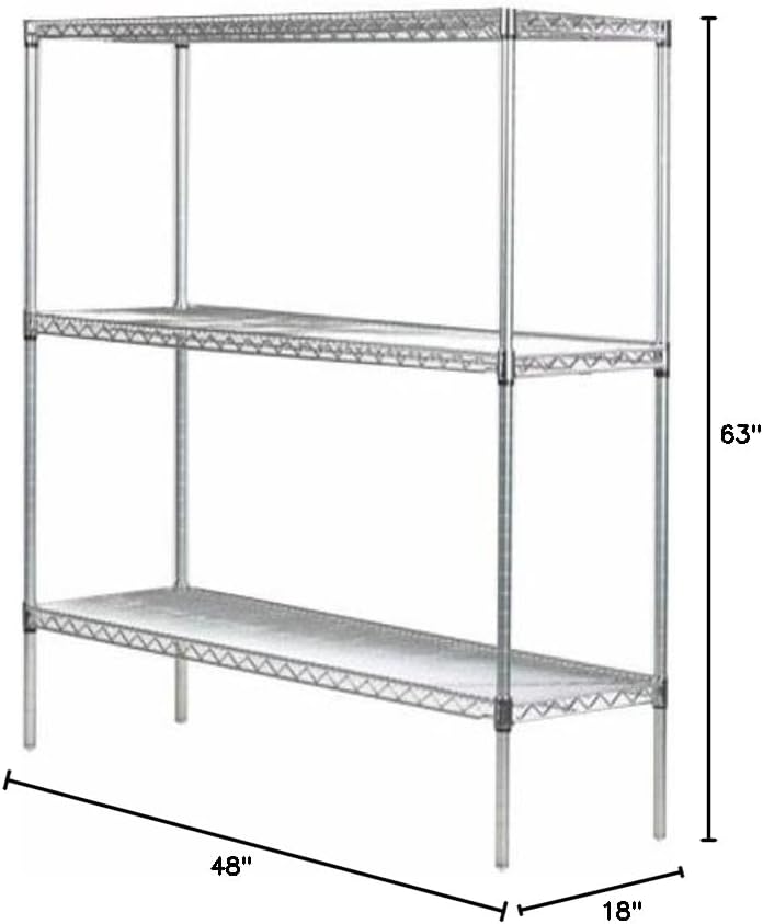 Omega 18" Deep x 48" Wide x 63" High 3 Tier Chrome Starter Shelving Unit