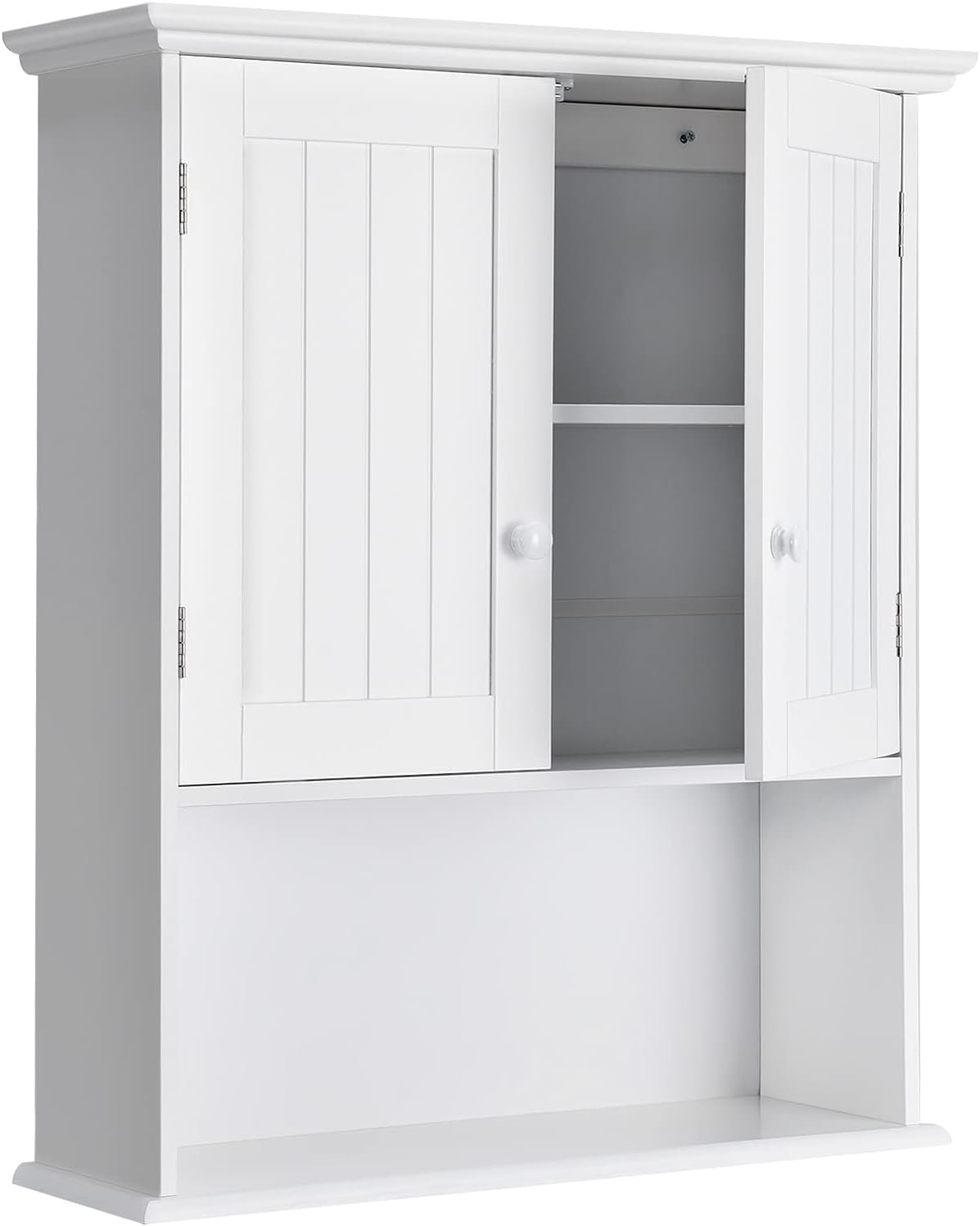 Tangkula Wall Mount Bathroom Cabinet Wooden Medicine Cabinet Storage Organizer with 2-Doors and 1-Shelf Cottage Collection Wall Cabinet (White)