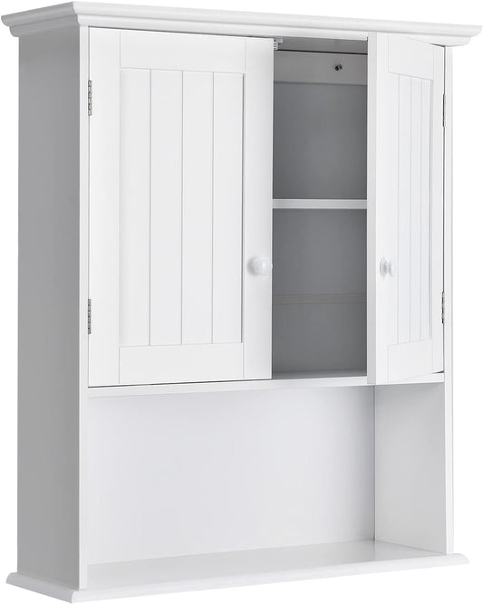 Tangkula Wall Mount Bathroom Cabinet Wooden Medicine Cabinet Storage Organizer with 2-Doors and 1-Shelf Cottage Collection Wall Cabinet (White)