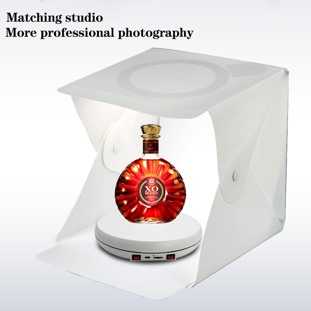 JAYEGT Motorized Rotating Display Stand with LED Light , 10 inch /55lbs Load, 360 Degree Electronic Photography Turntable for Products Shows, Jewelry, Crystal Art ，Watch, 3D Models (White / 5 Colors