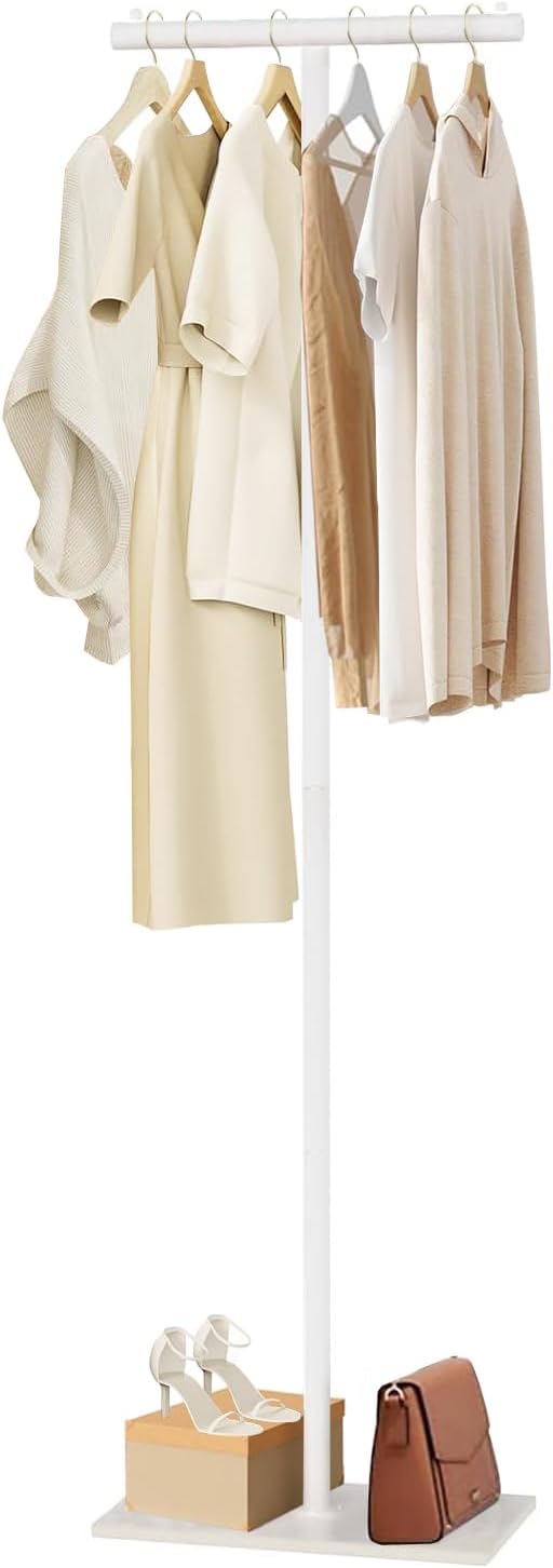 T-Shaped Metal Rack Stand,Modern Clothes Rack With Rock Slab Base,60.3Inch Freestanding Clothing Rack Stand,Suitable For Boutiques, Entryway, Bedroom, Living Room, Hallway, (White, 60.3Inch)