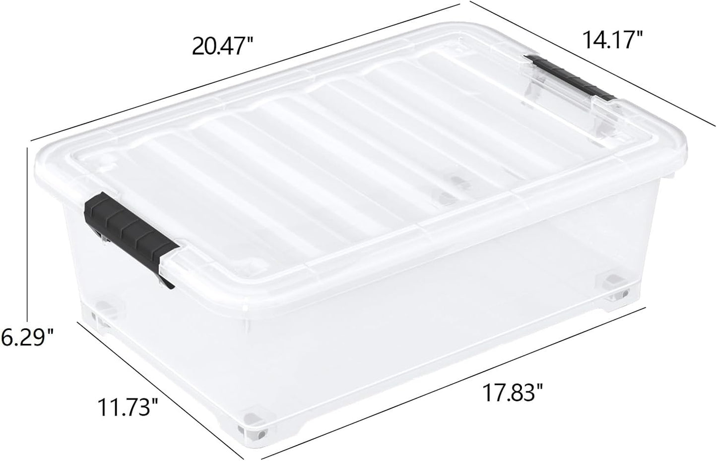 20 Quart Clear Under Bed Storage Box with Wheels, Plastic Under Bed Storage Bins, 4 Packs