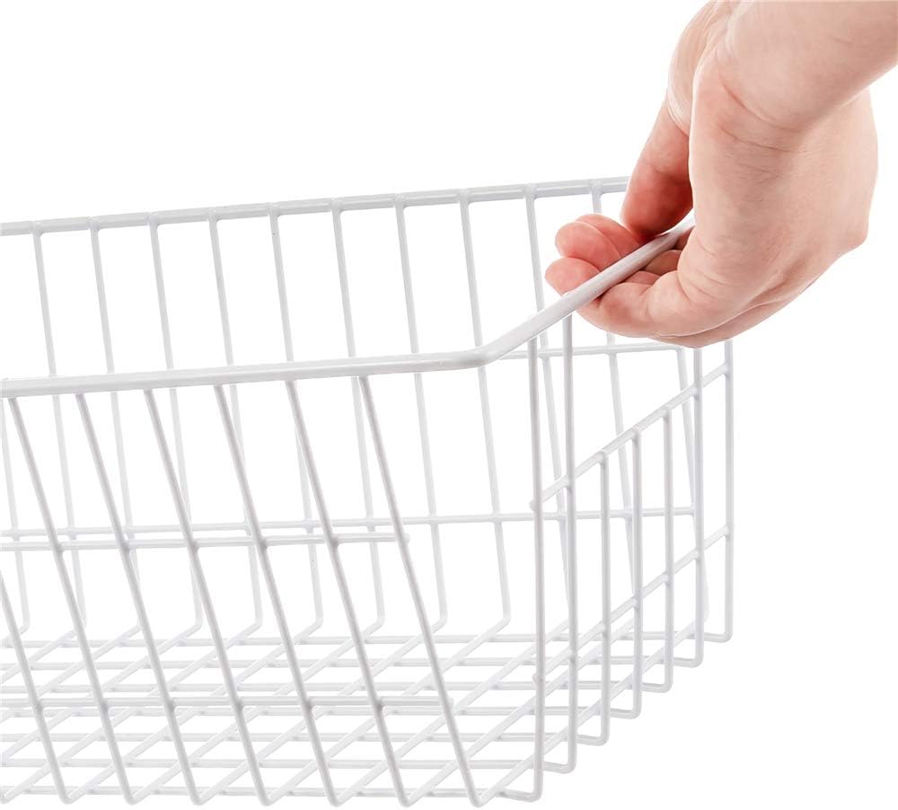 Wire Storage Basket Freezer Organizer Bins Food Storage Baskets with Handles Pantry Organizer for Kitchen Cabinets Closet Bedroom Bathroom,Set of 2,White