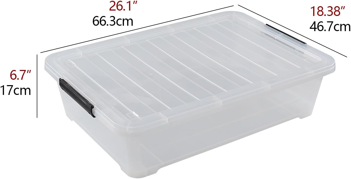 3 Packs 40 L Plastic Underbed Storage Containers with Lids, Clear Latching Bin Box with wheels