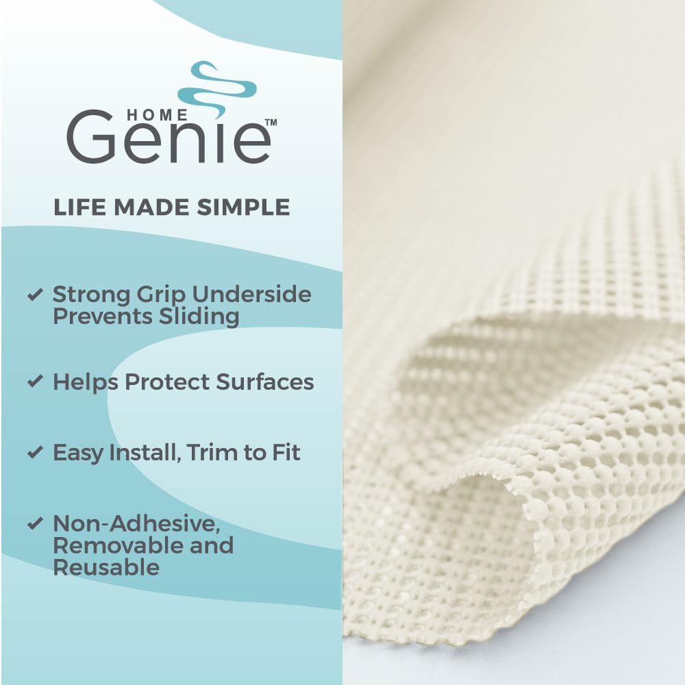 HOME GENIE Shelf Drawer and Cabinet Liner, Durable with Strong Grip, 17.5 in x 20 FT, Non Adhesive Liners Protect Kitchen Cabinets and Cupboard, Pantry, Bathroom Drawers and Shelves, Desks, White