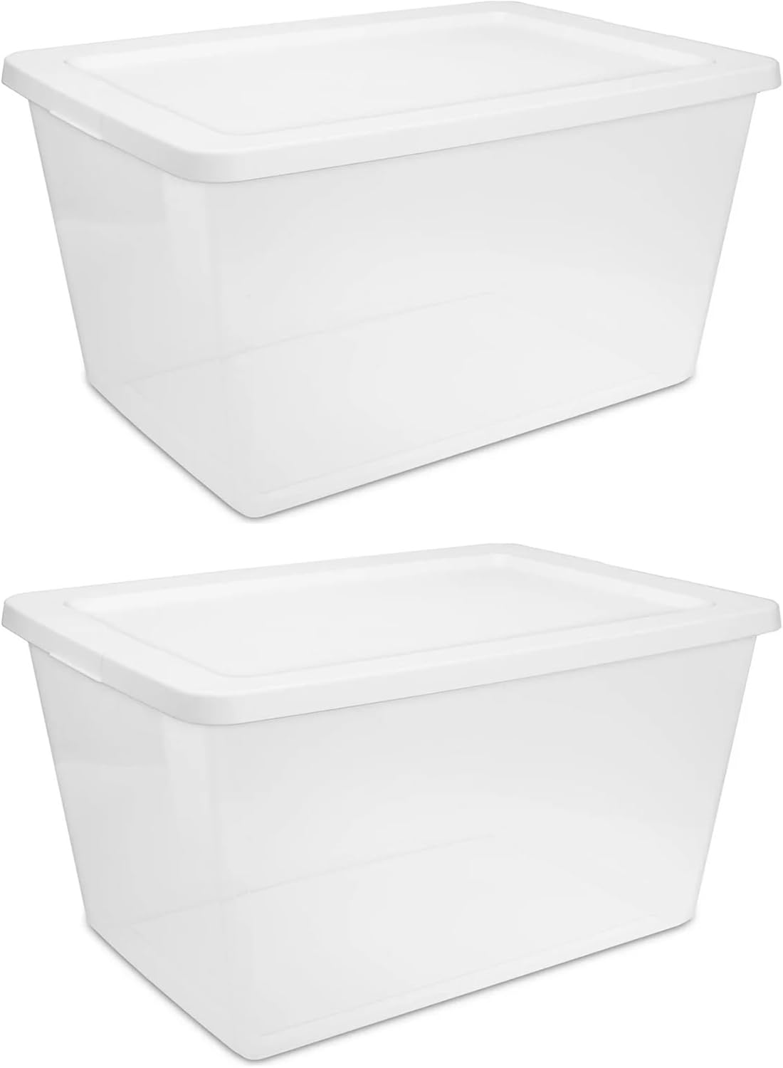 2-Pack 58 Quart Clear Storage Bins with Snap-On White Lids, Stackable Plastic Containers for Home Organization, Closet, Bedroom, Garage Storagea