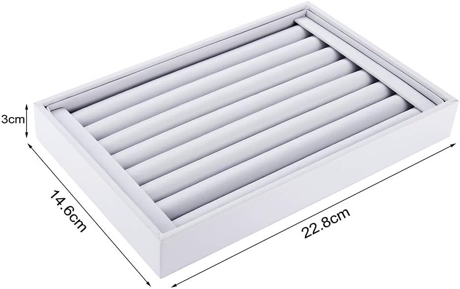 Valyria Velvet 7 Slots Ring Earrings Trays Showcase Display Jewelry Organizer (White PU Leather)