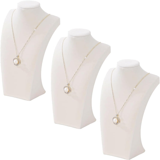 3Pcs Necklace Bust Stand for Selling, Beige Velvet Necklace Display Holder, Jewelry Necklace Organizer Rack for Shop Store Exhibition Show (11"Height)