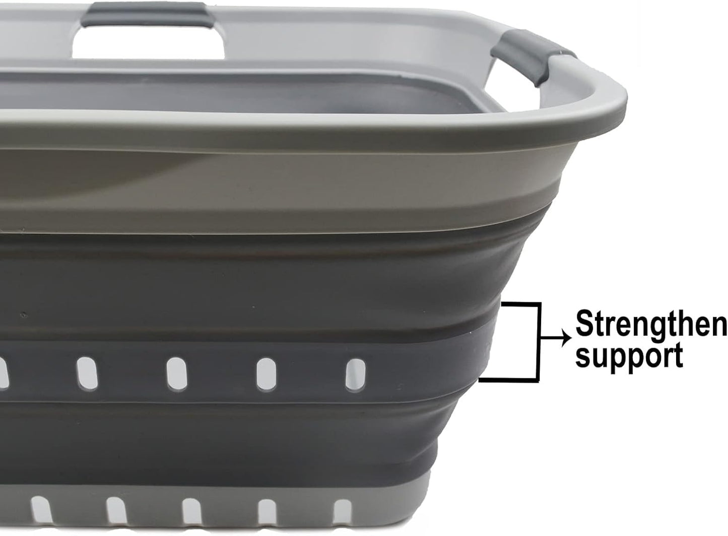 SAMMART 42L (11 gallon) Collapsible Plastic Laundry Basket - Foldable Pop Up Storage Container/Organizer - Portable Washing Tub - Space Saving Hamper/Basket (Grey/Dark Grey)