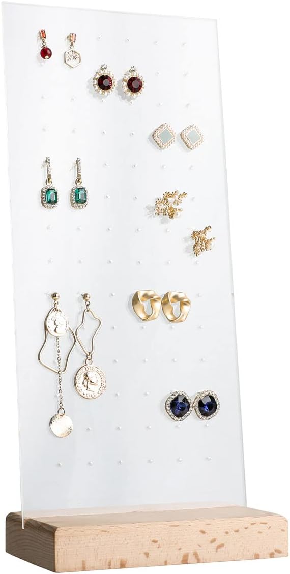 GemeShou Beech earring display for selling jewelry, wooden earring holder for studs display, small jewelry studs display board for show【Wood stand with acrylic board-Beech】