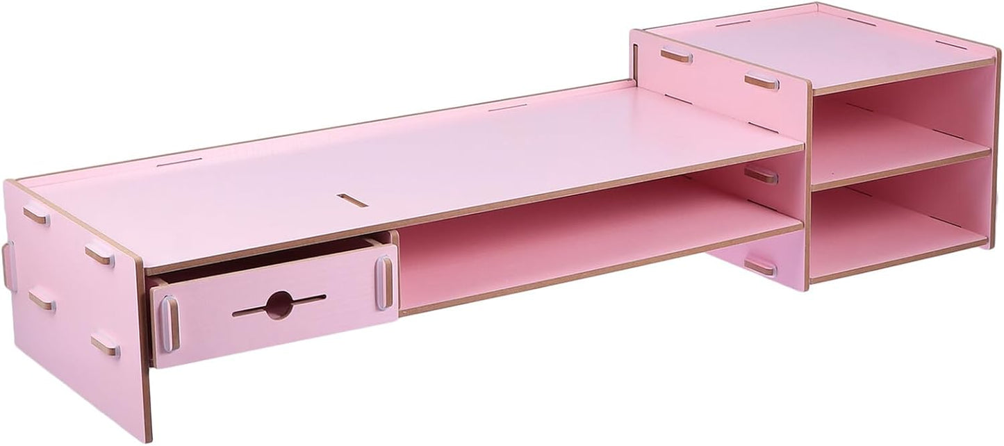 Pink Computer Monitor Stand Riser with Drawer Desktop Organizer Storage Box Office Desk Storage for Home School Space-saving Monitor Riser Stand
