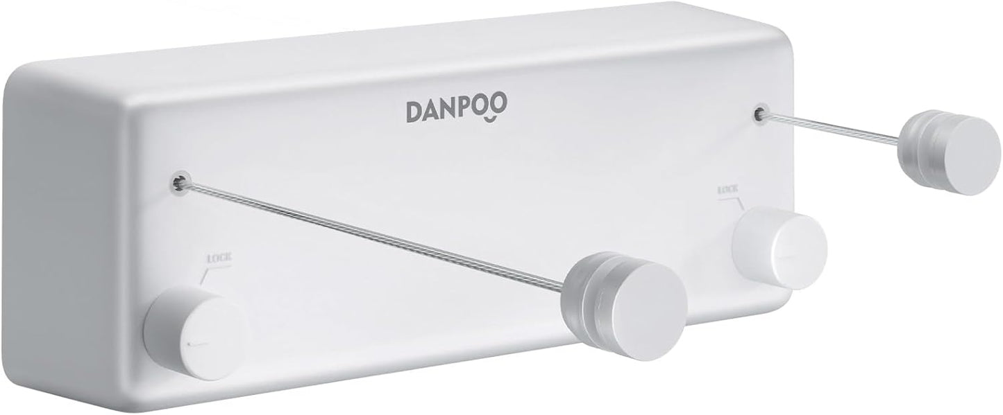 Danpoo Retractable Clothesline, 2x13.8ft Stainless Steel Clothes Line for Indoors/Outdoors, Wall-Mounted Laundry Drying with Auto-Lock, Heavy Duty(White)
