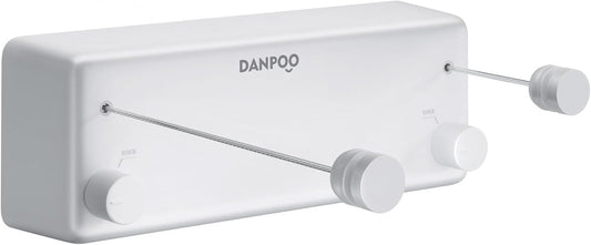 Danpoo Retractable Clothesline, 2x13.8ft Stainless Steel Clothes Line for Indoors/Outdoors, Wall-Mounted Laundry Drying with Auto-Lock, Heavy Duty(White)