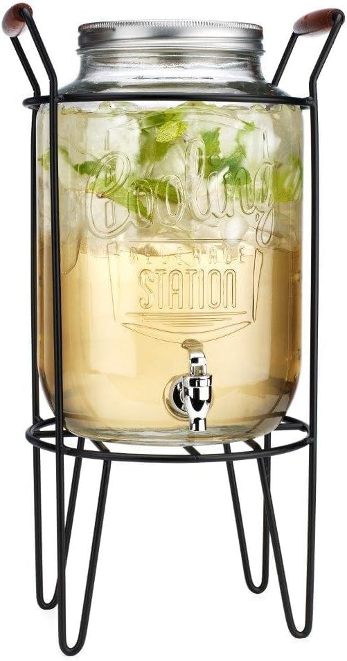2 PACK-2 GALLON Drink Dispensers for Parties, Cooling Station Beverage Dispensers with Stand, Glass Water Jug Dispenser, 100% Leakproof Spigot Perfect For And Daily Use