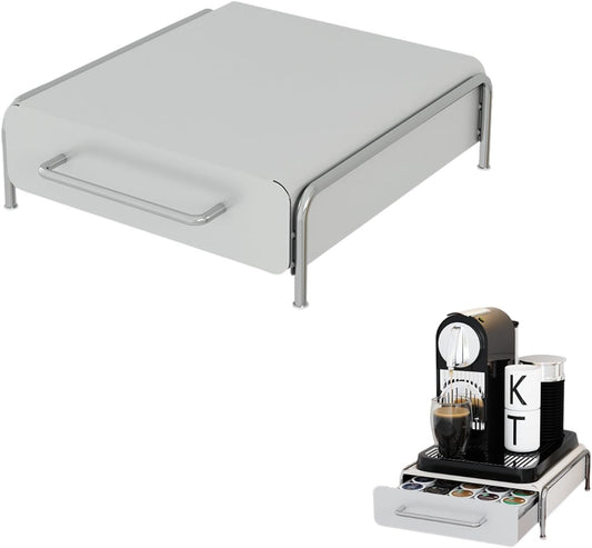 Pod Holder Drawer Capsule Organizer, Pull Out Coffee Pods Storage, Slide Out Drawers Holder for Capsules, Under Brewer Storage Sliding Drawer, Home Kitchen Counter Organization (White, S)