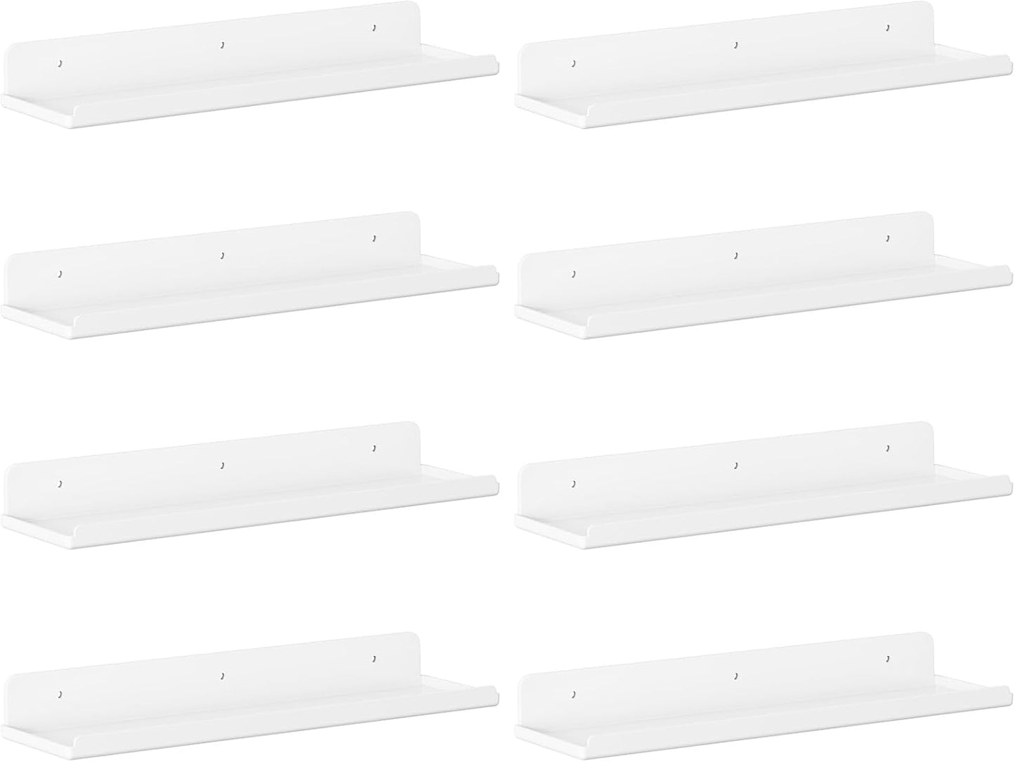 Lifewit Floating Shelves for Wall, 8 Pack White Acrylic Shelf 15" Room Decor for Bookcase/Vinyl Record Display/Photo/Picture in Bedroom, Living Room, Bathroom, Kitchen Storage and Organization