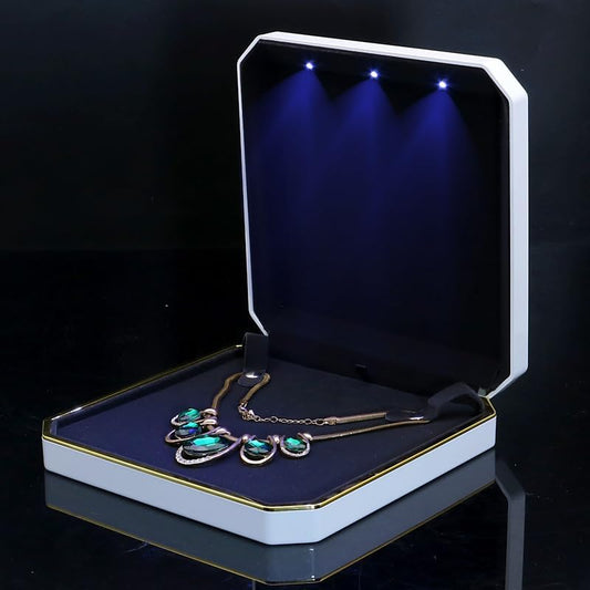 HSLFUAI Necklace Organizer Box with Led Light,Jewelry Box for Necklace, Necklace Boxes for Jewelry Gift,Jewelry Gift Box for Wedding, Birthday, Valentine' Day, Mother'S Day, Christmas